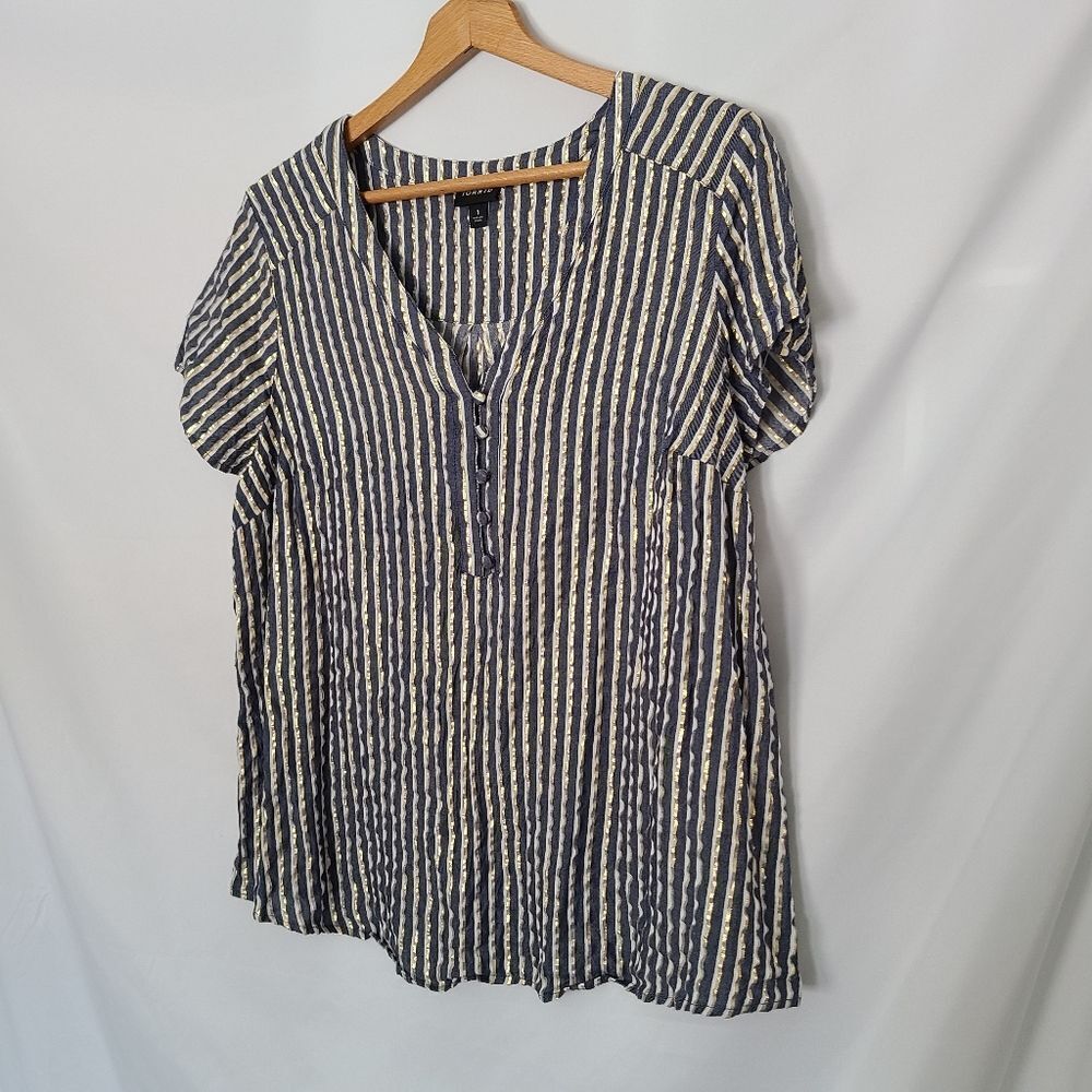 Torrid Gold Lurex Striped Short Sleeve‎ Blouse Size 1x